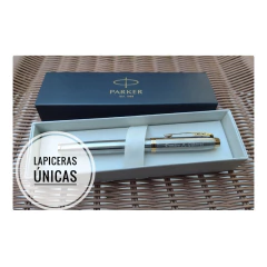 Pluma Parker Im Metal C/ Dorado + Tarjetero Personalizado - Lapiceras Únicas