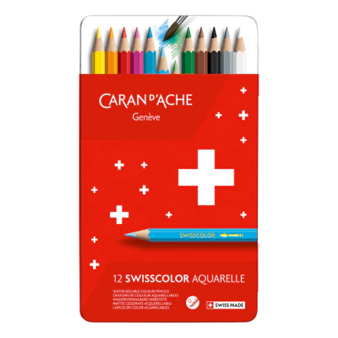 Lapiz Acuarelable Caran Dache Swisscolor Lata De 12 Colores