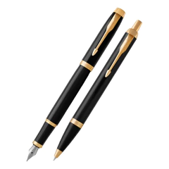 Juego Bolígrafo Y Pluma Parker Im Negro Dorado Personalizado