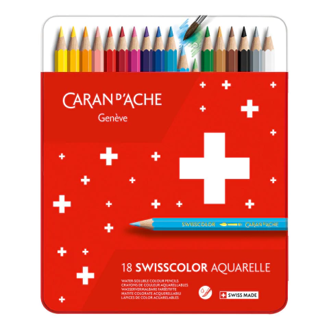 Lapiz Acuarelable Caran Dache Swisscolor Lata De 18 Colores