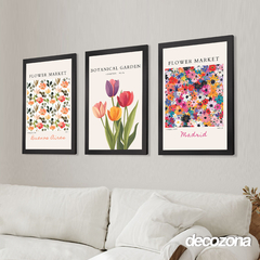 3 cuadros Flower Market- T072X - comprar online