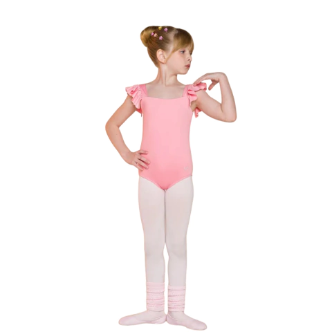 Collant Infantil em Amni Alça com Babado Sonho de Bailarina