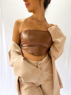 Top Corset Couro Sintético Marrom
