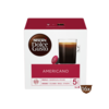 Caja de cápsulas de café NESCAFÉ Dolce Gusto Americano de 16 unidades, con un vaso de café en la parte frontal.