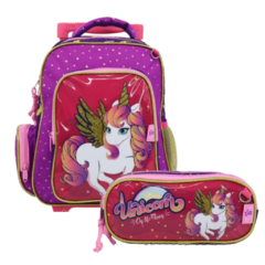 MOCHILA C/RUEDITAS + CARTUCHERA UNICORNIO - comprar online