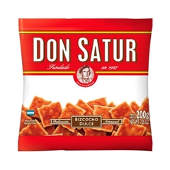 Paquete de bizcochos dulces Don Satur de 200 gramos, con el logo y la fecha de fundación de la marca.
