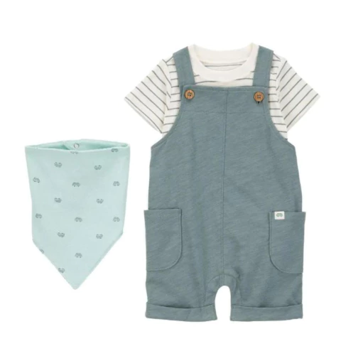 Conjunto 3 peças jardineira + camiseta menino Carters