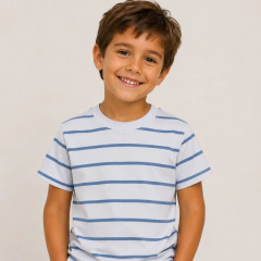 Remera Niño Rayada Algodón Lycra Blanca y Cleste - comprar online