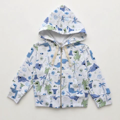 Campera bebe Interlock Capucha Dinos Celeste