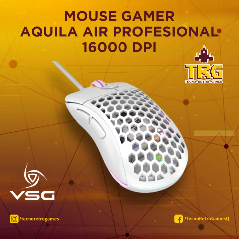 Mouse Gamer Aquila Air Profesional 16000 DPI Blanco Mate - VSG