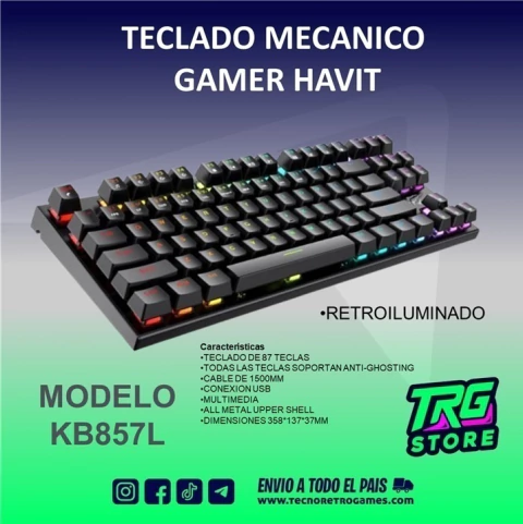 Teclado Mecánico Havit KB857 | RGB, Switches Rápidos y Alta Precisión