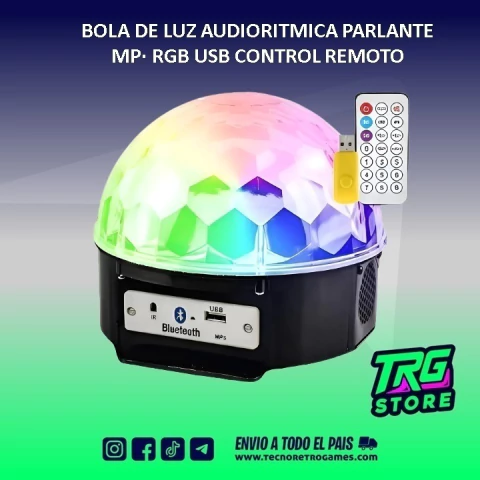 Luz Mágica LED Tipo Disco con Rotación y Parlante MP3, para tus fiestas