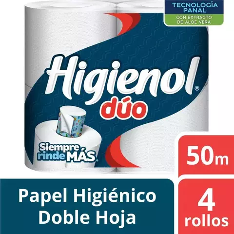 HIGIENOL PAPEL HIGIENICO DÚO DOBLE HOJA 4 X 50 MTS