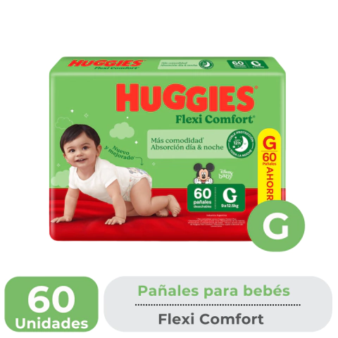 HUGGIES PAÑALES FLEXI COMFORT AHORRO PACK talle GRANDE X 60 UND