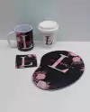 Kit Home Office 4 peças - Copo de Café 350 ml / Caneca de Porcelana / Mouse Pad com Apoio / Porta Copo