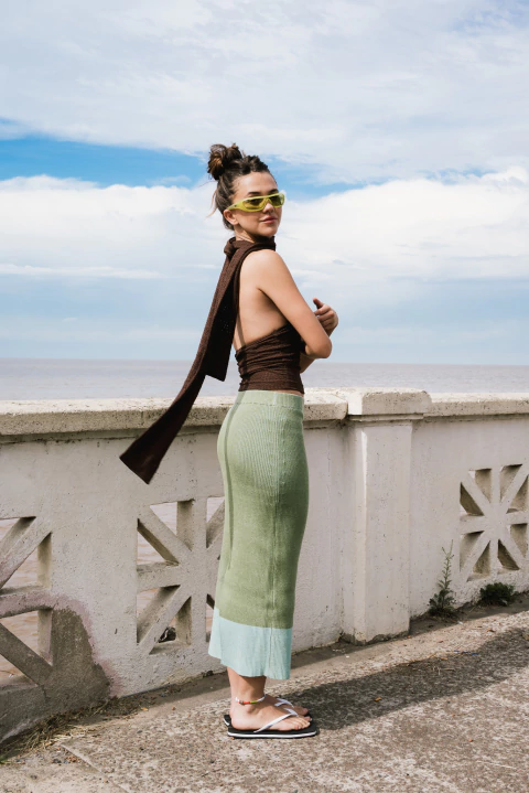 Falda La Diosa Tejida Verde - comprar online