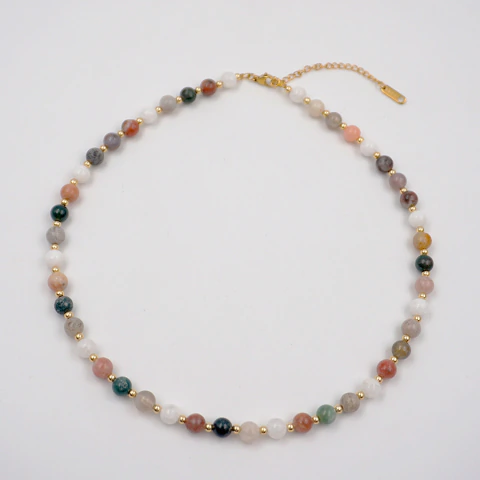 Collar AMALFI- 40 + 5 cm de extensor- Piedras naturales y acero dorado