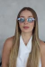 Óculos Retangular Giulia Armação Dourada Lente Azul - Foss Eyewear