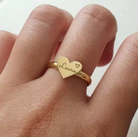 Anel personalizado coração com nome - Banhado á Ouro 18k - comprar online