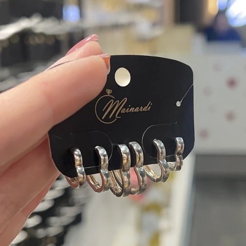 Trio de brincos argolinhas de coração Banhada a Prata - comprar online