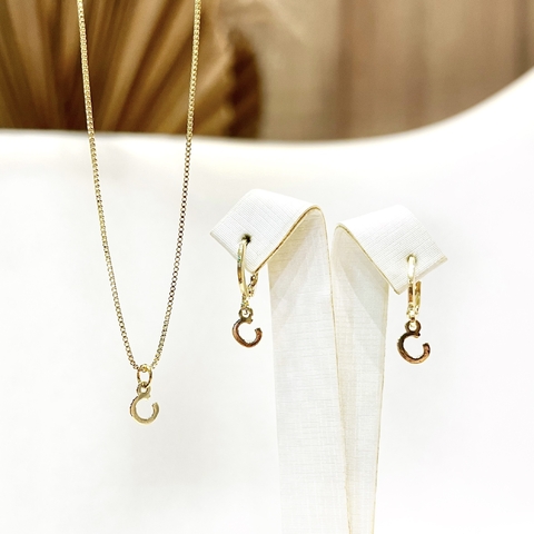 Conjunto Colar + Brinco letra inicial - Escolha sua letra - Banhado á Ouro 18k