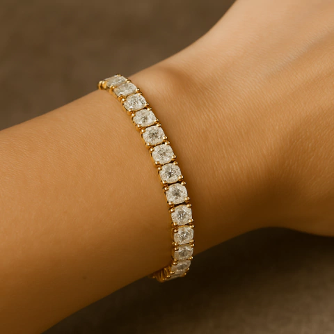 Pulseira riviera quadrada cravejada em zircônia - Banhado á Ouro 18k