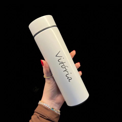 Garrafa térmica 500ml com termômetro personalizada para brinde ou presentes Dia do Professor - Cor Branca