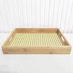 Bandeja 25x35cm Bambu com Fundo Palhinha e Alças - comprar online