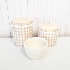 Kit Higiene Bebê - Trio Xadrez Vichy Bege - KITCUTI BABY DECOR