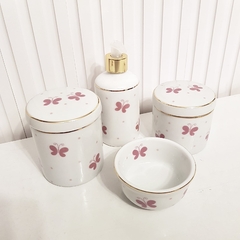 Conjunto 4 pçs Borboleta Rosa com Filete Ouro - Porcelana - comprar online