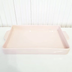Imagem do Bandeja de Cerâmica Retangular Rosa Rosé com alça para kit higiene bebê