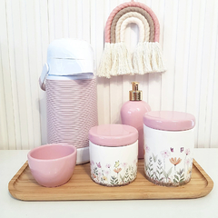 Kit 24x36cm Jardim Encantado Floral Rosa Bebê - Alinhavada