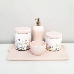 Kit Higiene Bebê Jardim Encantado Floral Rosé + Bandeja Reta
