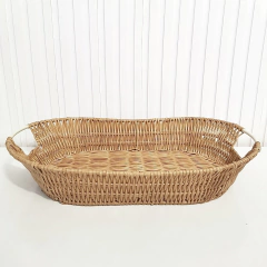 Bandeja / Cesto Oval Fibra Sintética Marrom Claro 46x28cm