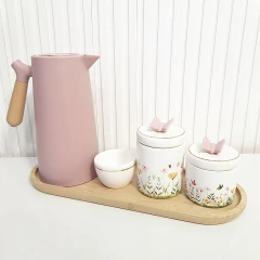 Kit Higiene Bebê 16x44cm Jardim Encantado com Filete Dourado e Borboleta Rosa Bebê - comprar online