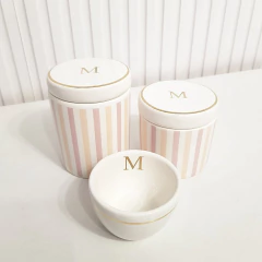 Kit Higiene Bebê - Trio Listras Rosa Filete Dourado Personalizado com Inicial - comprar online