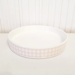 Bandeja de Cerâmica Redonda Pequena Xadrez Rosa Rosé - comprar online