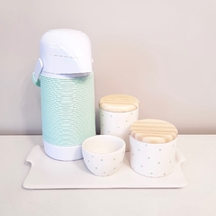 Kit Poás Verde bebê - bandeja cerâmica + alinhavada