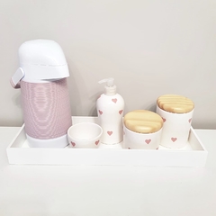 Kit 16x45cm Coraçõezinhos Rosa Bebê e Branco