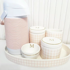 Kit Higiene Bebê Menina Oval Xadrez Rosa Personalizado na internet