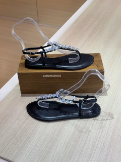 Schutz Flat Couro Pedras Zircônia Rasteira