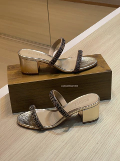 Schutz Sandália Salto Bloco Dourado Couro Craquelado S20001 0768 0004U