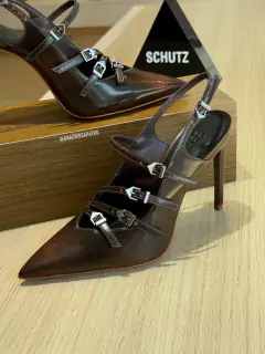 Schutz Slingback Marrom Escuro Salto Fino Alto S21811 0032 0007U - comprar online