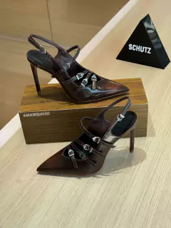 Schutz Slingback Marrom Escuro Salto Fino Alto S21811 0032 0007U