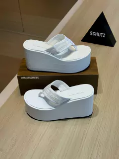 Schutz Salto Anabela de Dedo Branco Couro Verniz Plataforma S22142 0001 0003U