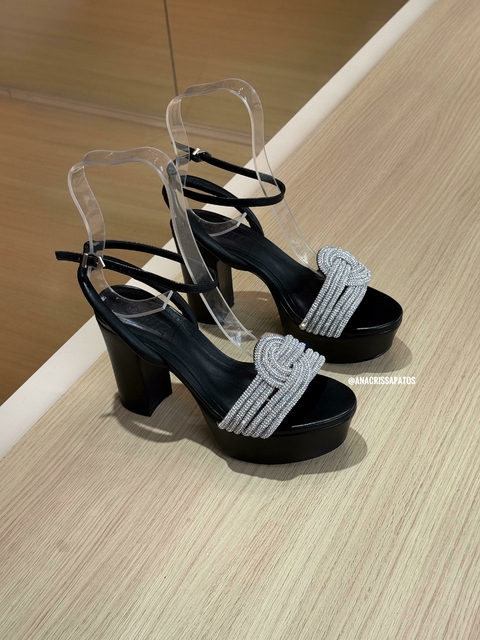 Schutz Sandália Meia Pata Plataforma Preto Strass Couro