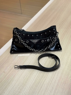 Schutz Bag Arya Preta Couro Metais Prata Bolsa