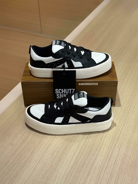 Schutz Sneaker Preto/Branco/Glitter Preto Nova Plataforma Tênis - comprar online