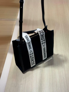 Schutz Bolsa Lona Livia Preto/Branco Pequena - comprar online