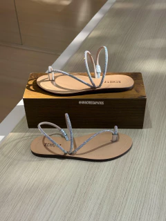 Schutz Flat Strass Prata Glam Flats Rasteira - comprar online